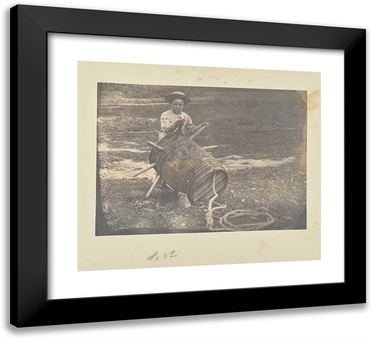 Child Leaning Against a Barrel Anchor 22x20 Black Modern Wood Framed Art Print Poster by Russell, A.J.
