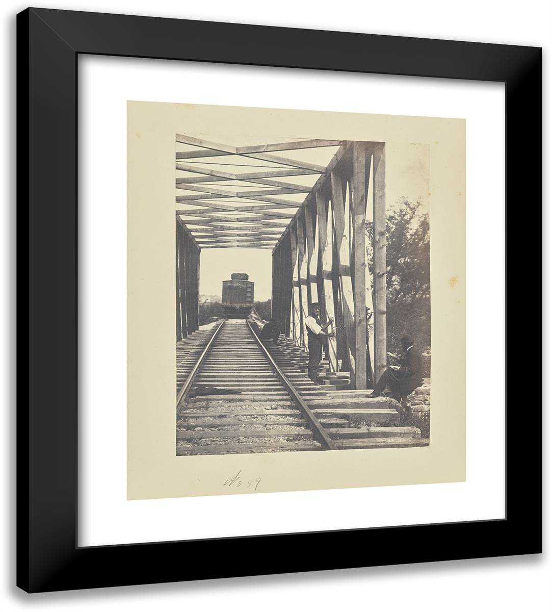 Destroying a Truss Bridge 20x22 Black Modern Wood Framed Art Print Poster by Russell, A.J.