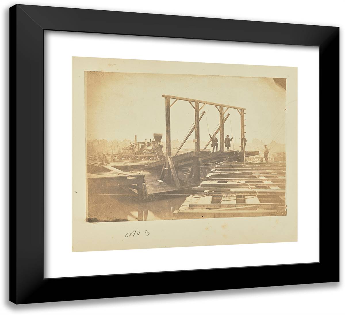 Exhibits the Surface of a Pair of Barges Showing the Tracks 22x20 Black Modern Wood Framed Art Print Poster by Russell, A.J.