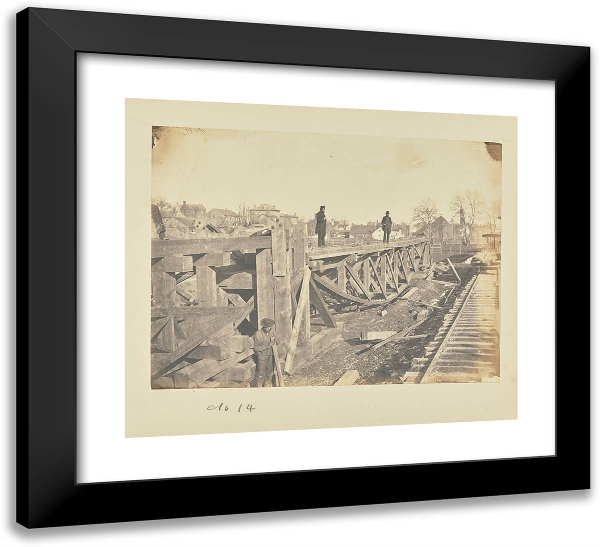 Experimental Suspension Trusses of Boards 22x20 Black Modern Wood Framed Art Print Poster by Russell, A.J.