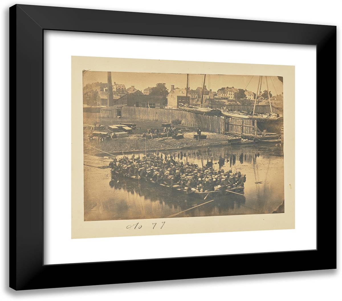 Large Raft of Blanket Boats Ferrying Infantry Across the Pot 23x20 Black Modern Wood Framed Art Print Poster by Russell, A.J.