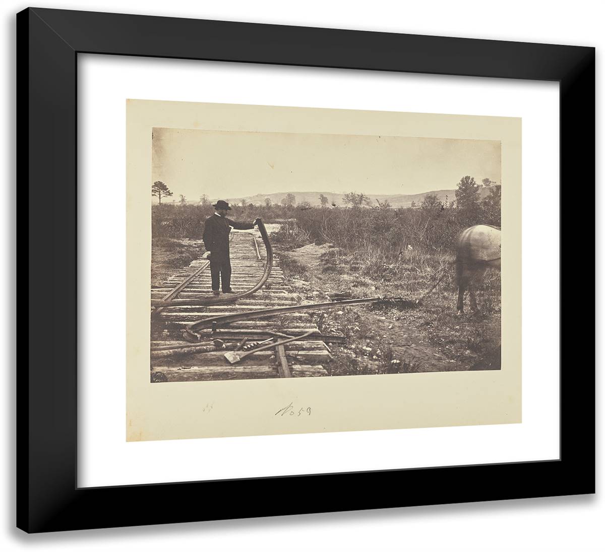 Man Holding Bent Rail 22x20 Black Modern Wood Framed Art Print Poster by Russell, A.J.