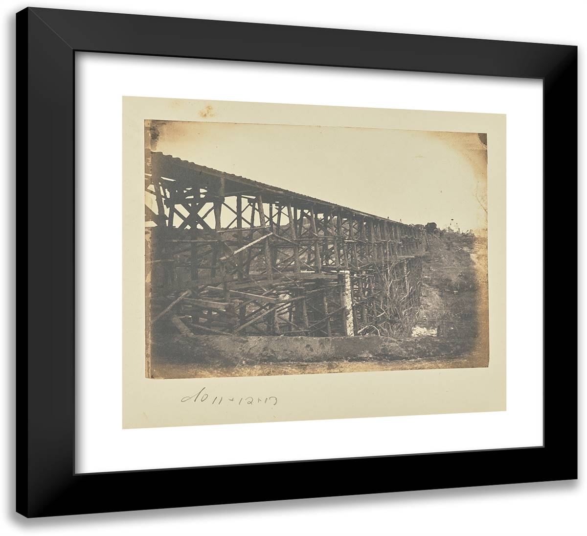 Military Railroad Bridge Across Potomac Creek, on the Freder 22x20 Black Modern Wood Framed Art Print Poster by Russell, A.J.
