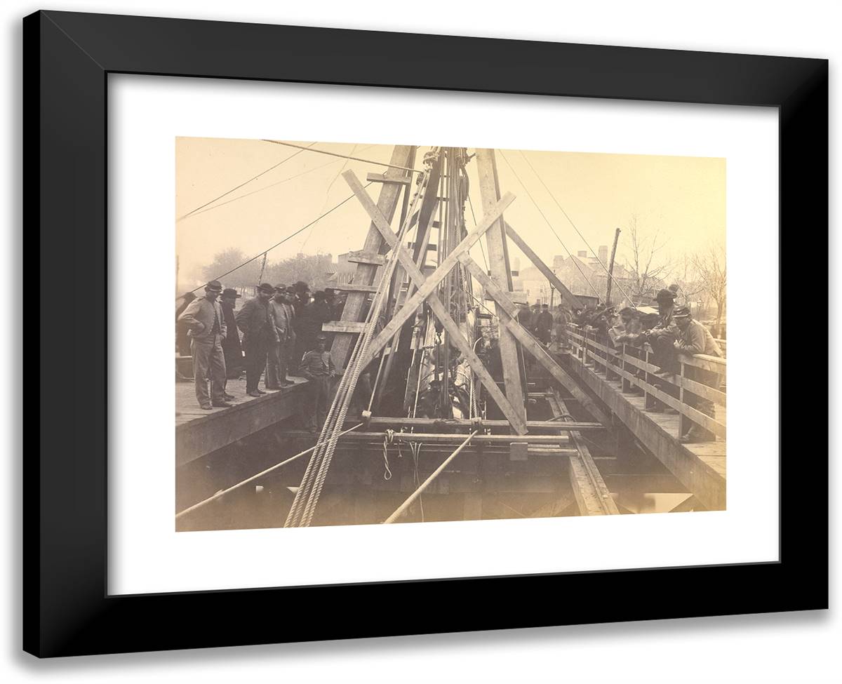 No. 154. Lifting Engine ´Vibbard´ from Draw at Long Bridge, 24x19 Black Modern Wood Framed Art Print Poster by Russell, A.J.