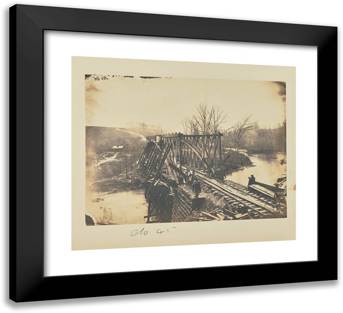 Part of Construction Corps Building New Military Truss Bridg 22x20 Black Modern Wood Framed Art Print Poster by Russell, A.J.