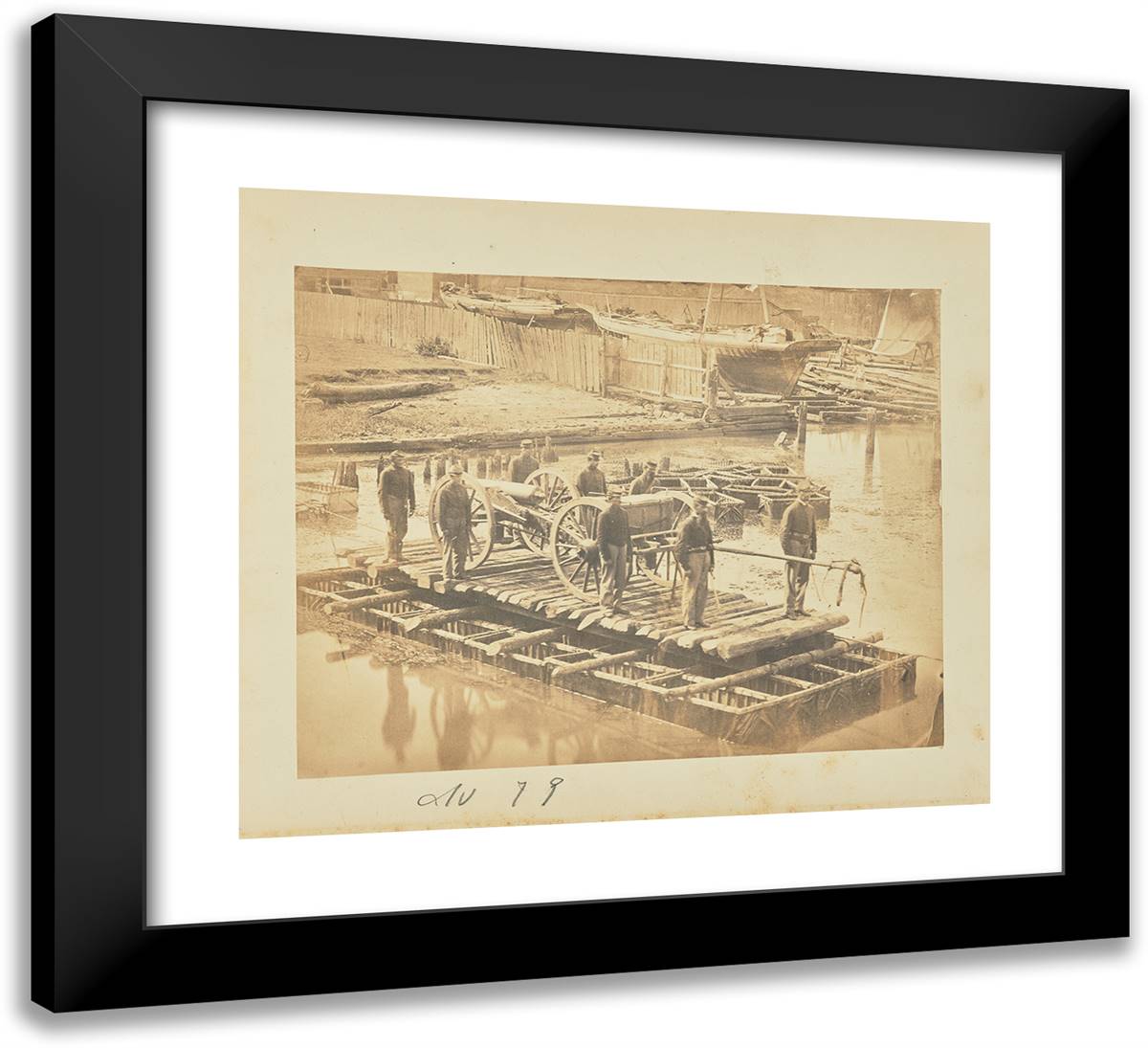 Raft of Blanket Boats Ferrying Field Artillery and Men II 22x20 Black Modern Wood Framed Art Print Poster by Russell, A.J.