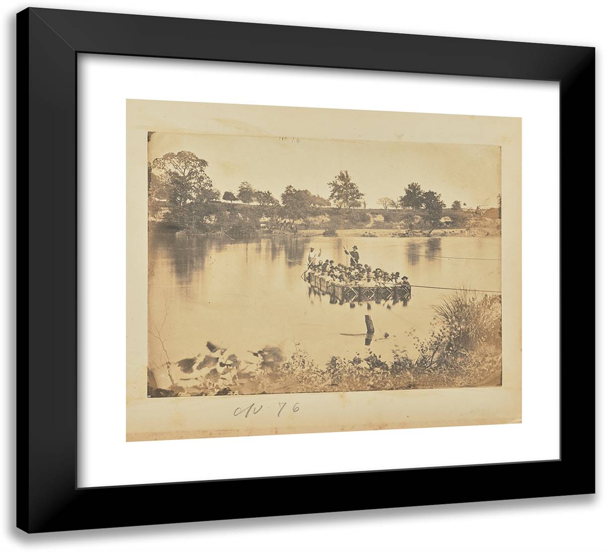 Small Raft of Blanket Boats Crossing the Potomac River 22x20 Black Modern Wood Framed Art Print Poster by Russell, A.J.
