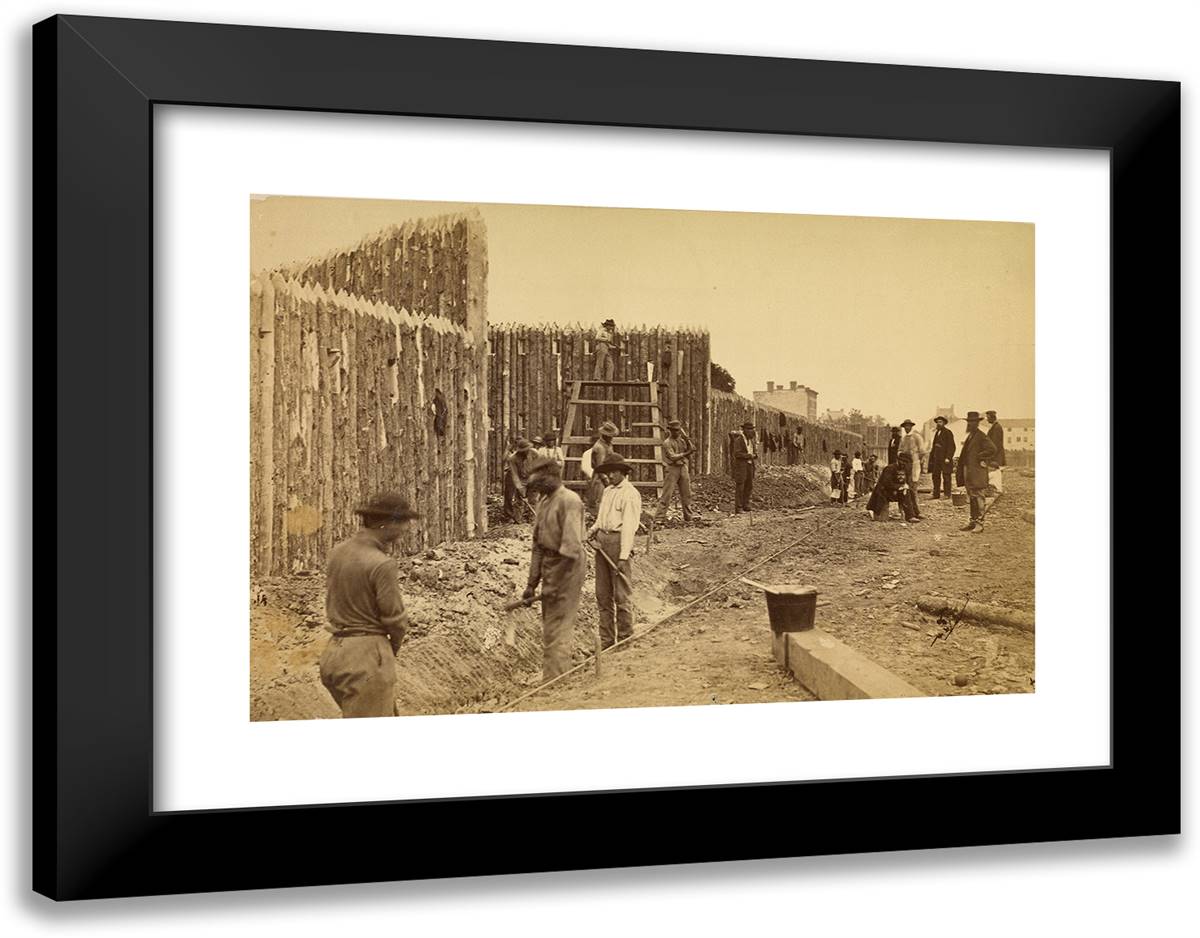 Stockade Built by General Haupt for Protection of Governmen 24x19 Black Modern Wood Framed Art Print Poster by Russell, A.J.
