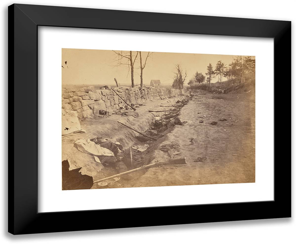 Stone Wall, Rear of Fredericksburg, with Rebel Dead, May 3D, 24x20 Black Modern Wood Framed Art Print Poster by Russell, A.J.