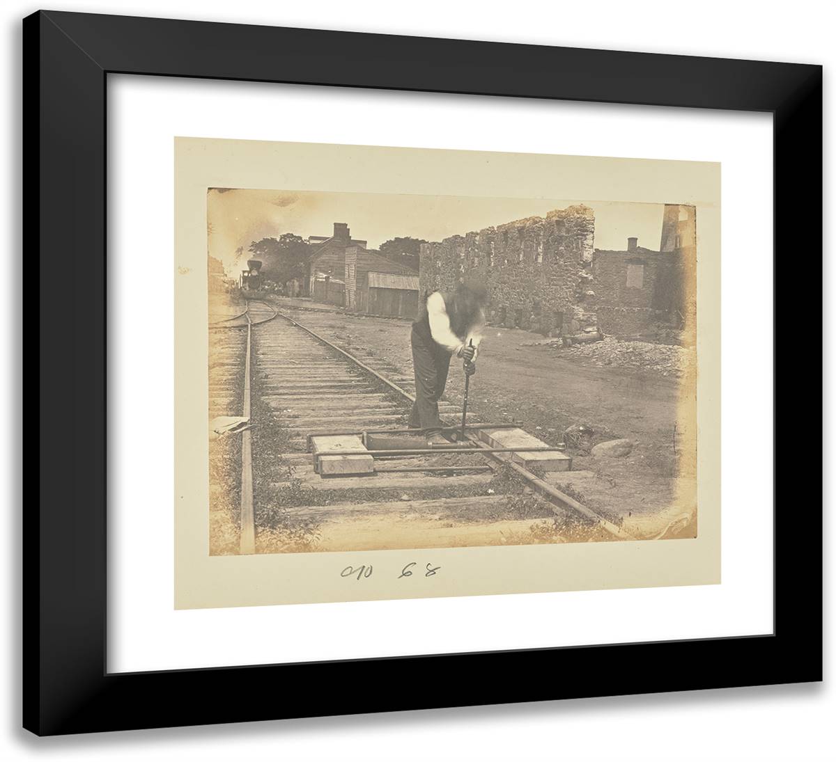 Straightening Bent Rails with a Jackscrew 22x20 Black Modern Wood Framed Art Print Poster by Russell, A.J.