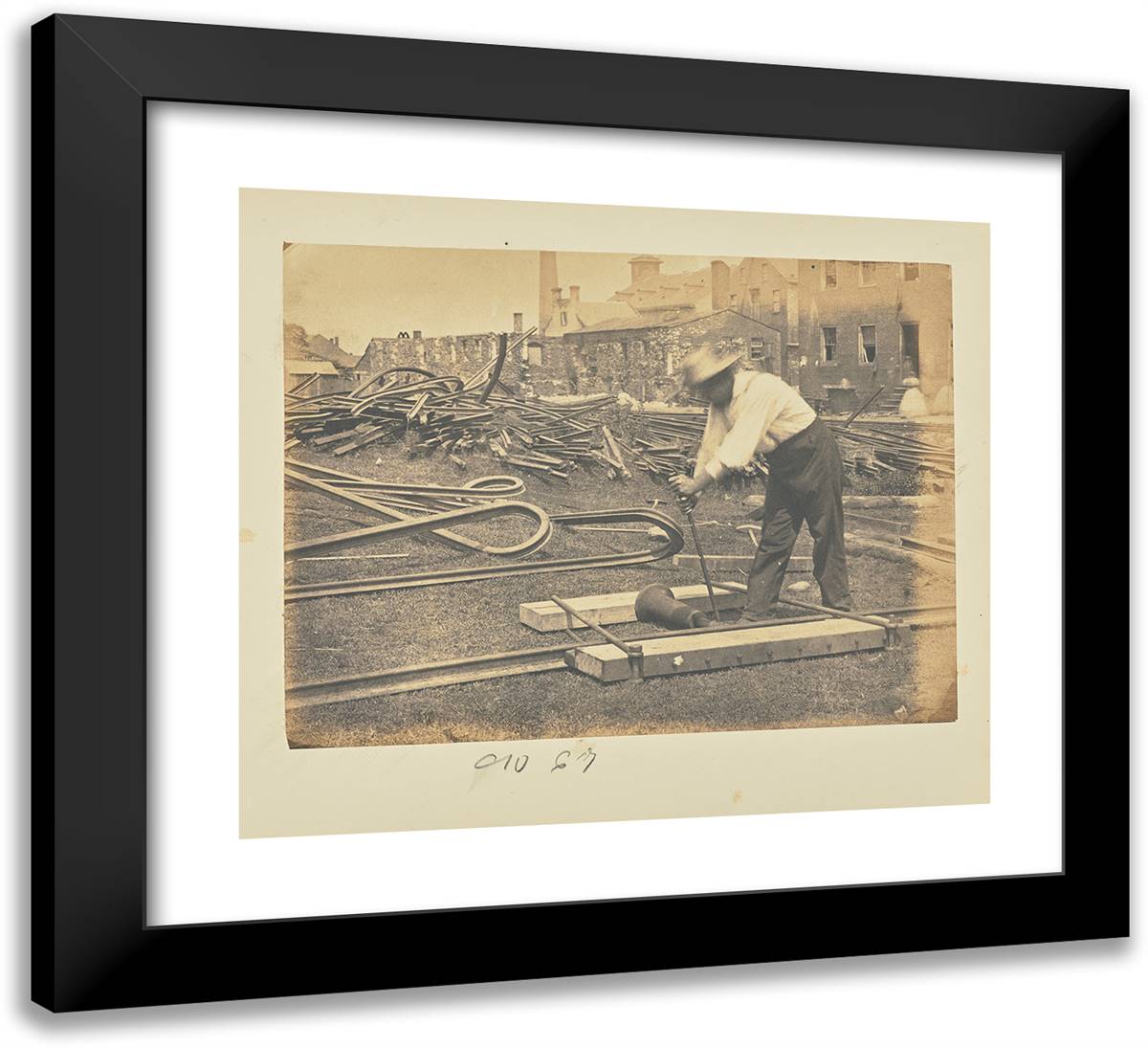 Straightening Slight Bends in Rails by Use of a Jackscrew 22x20 Black Modern Wood Framed Art Print Poster by Russell, A.J.
