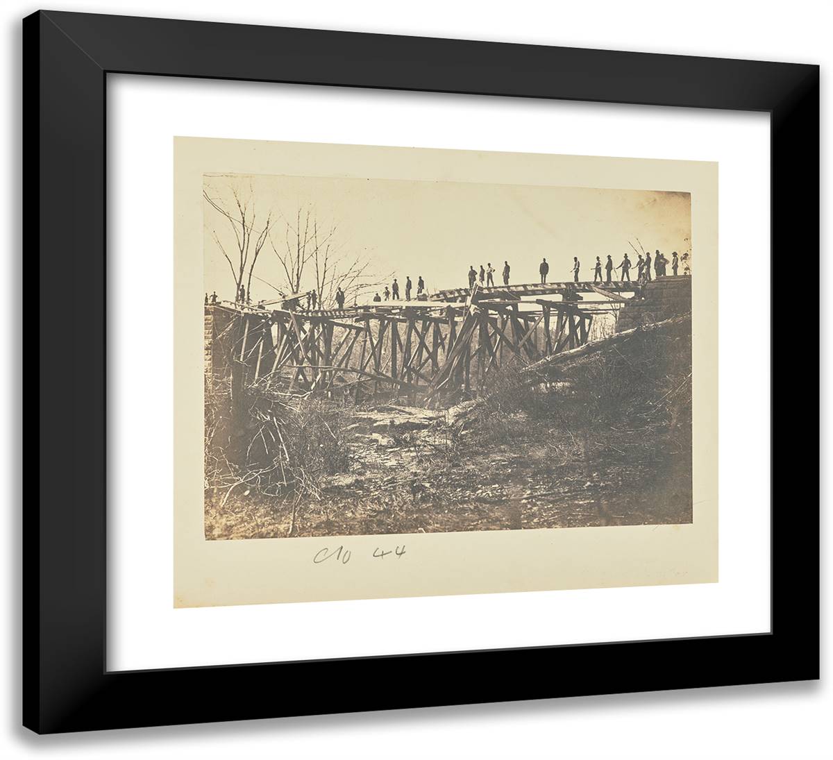 Trestle Bridge Across Bull Run, After the Freshet of 1863 22x20 Black Modern Wood Framed Art Print Poster by Russell, A.J.