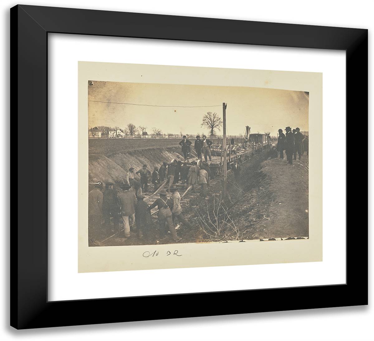 Wrecking Train and Gang Clearing Wreck 22x20 Black Modern Wood Framed Art Print Poster by Russell, A.J.