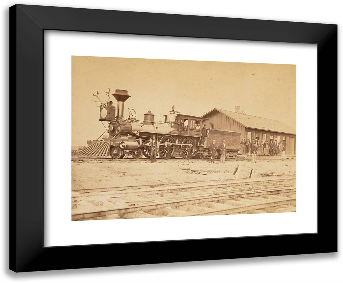 Wyoming Station Engine 23 on Main Track (Wyoming). 24x20 Black Modern Wood Framed Art Print Poster by Russell, A.J.