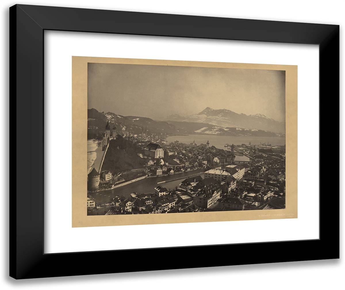 City on a Lake 24x20 Black Modern Wood Framed Art Print Poster by Braun, Adolphe