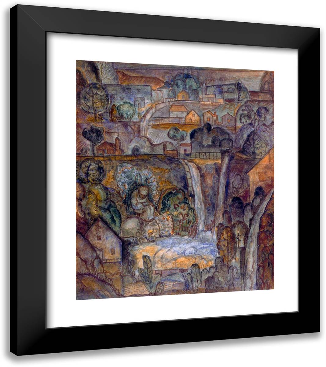 Blue Waterfall 20x23 Black Modern Wood Framed Art Print Poster by Bloch, Albert