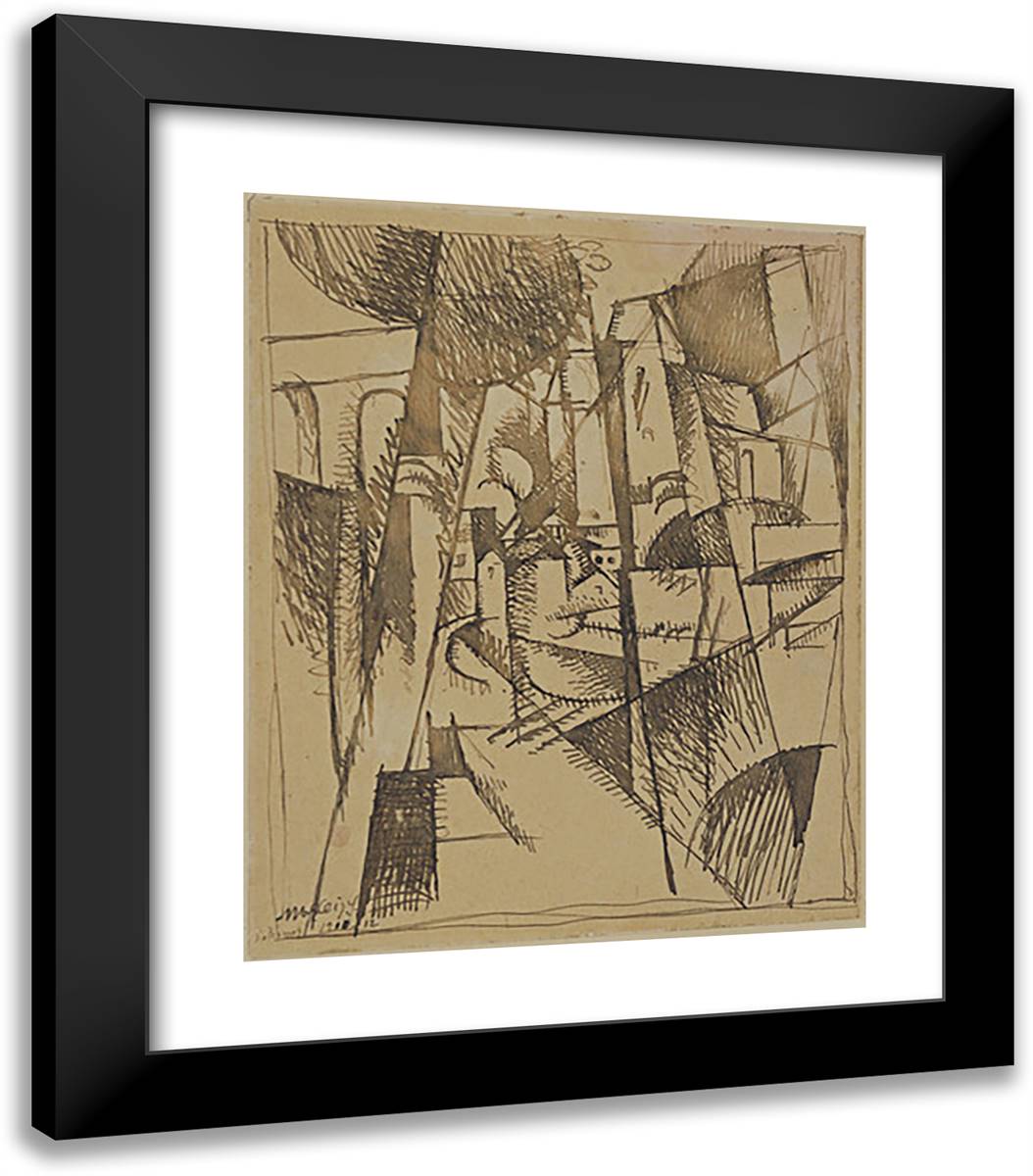 Landscape with Bridge and VIaduct 20x23 Black Modern Wood Framed Art Print Poster by Gleizes, Albert