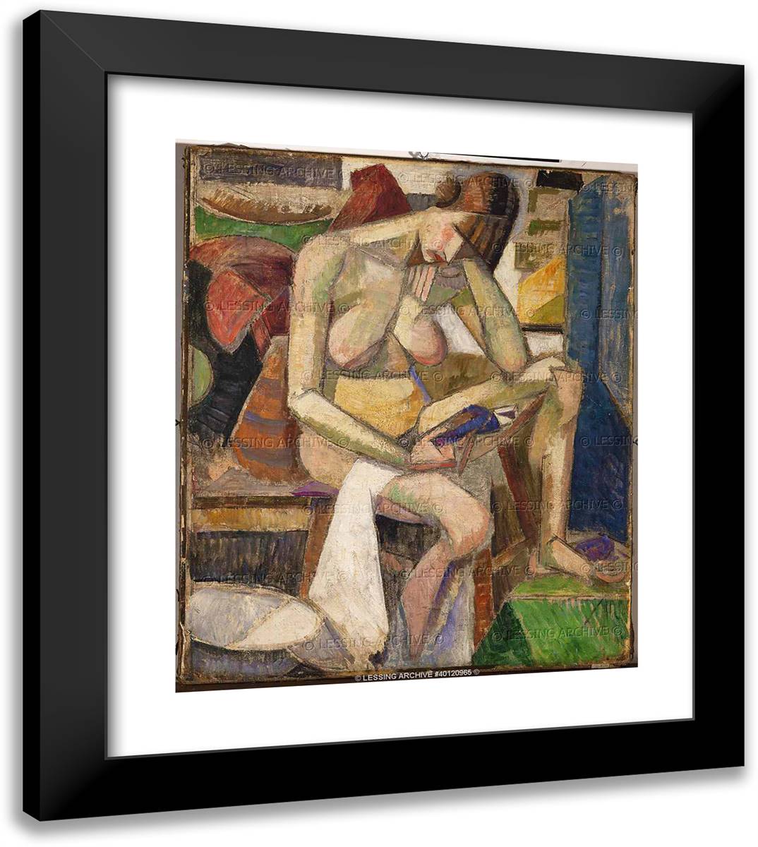 Sitting Nude 20x23 Black Modern Wood Framed Art Print Poster by Gleizes, Albert