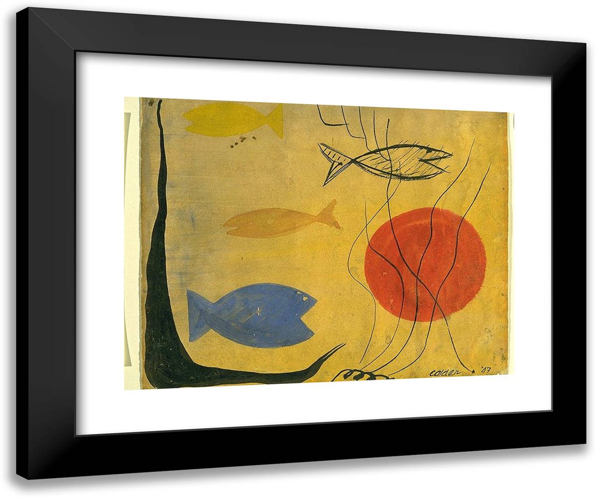 Four Fish in Water 24x20 Black Modern Wood Framed Art Print Poster by Calder, Alexander