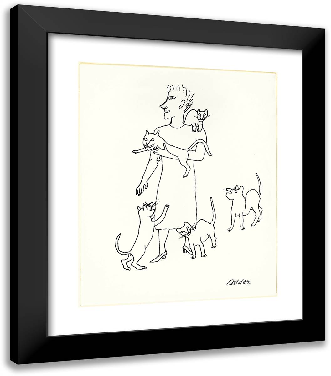 Standing Woman with Cats 20x23 Black Modern Wood Framed Art Print Poster by Calder, Alexander