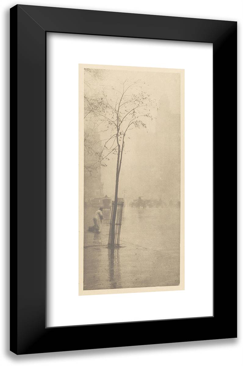 Spring Showers - the Street-Cleaner 15x24 Black Modern Wood Framed Art Print Poster by Stieglitz, Alfred