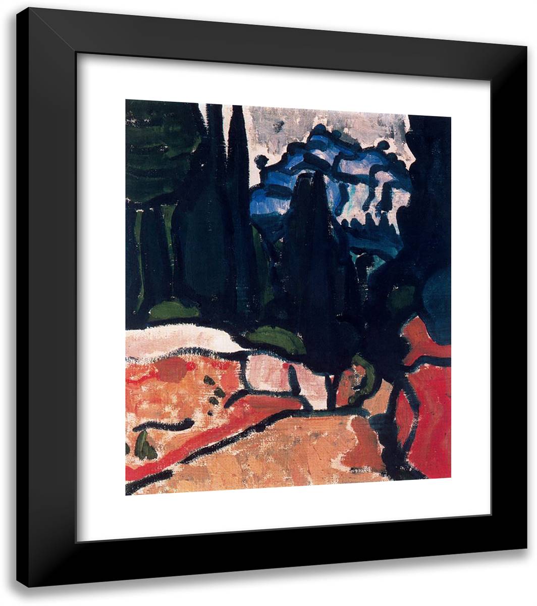 The Cypresses at Cassis 20x23 Black Modern Wood Framed Art Print Poster by Derain, Andre