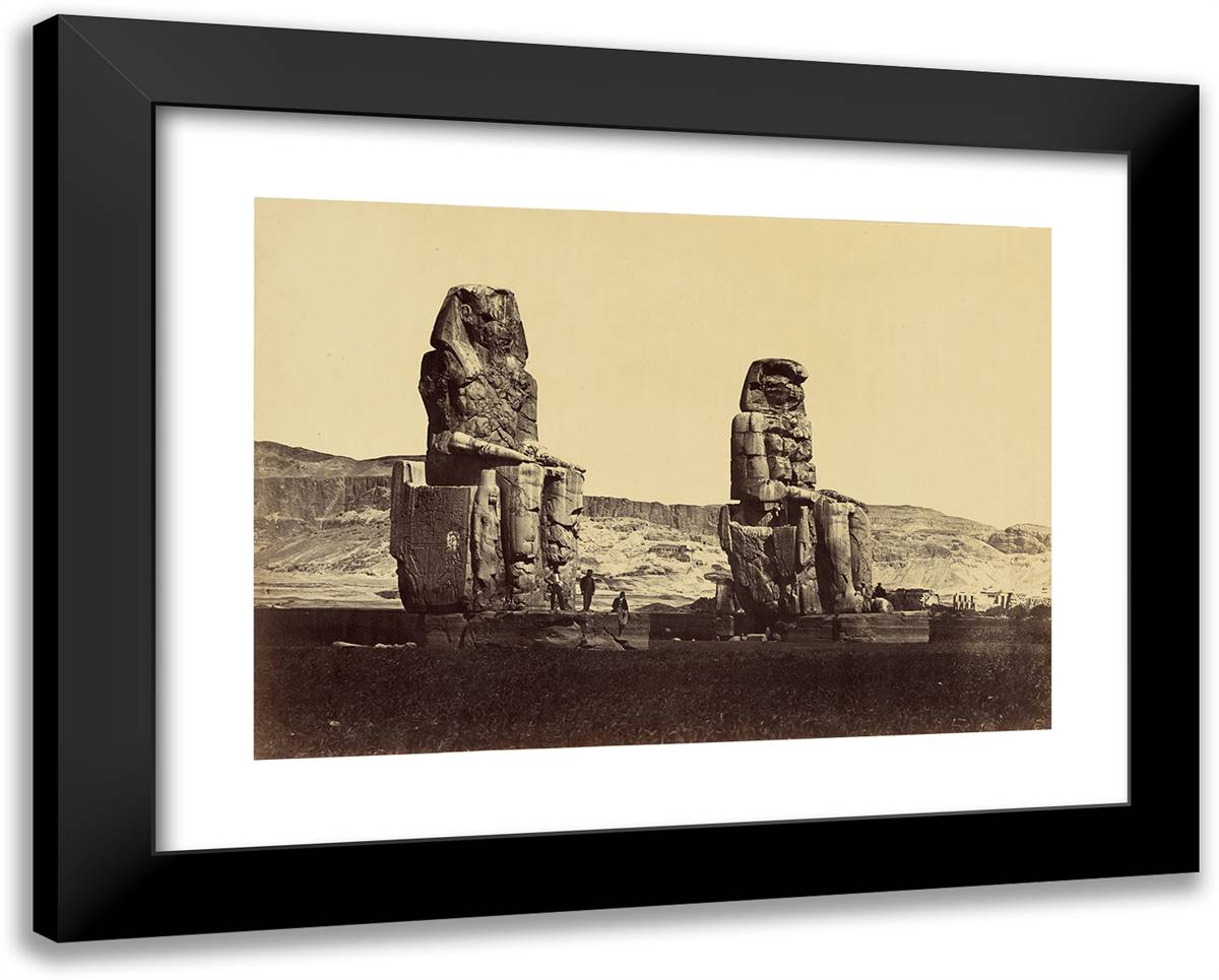 Upper Egypt - Colossi of Memnon, Thebes 24x19 Black Modern Wood Framed Art Print Poster by Beato, Antonio