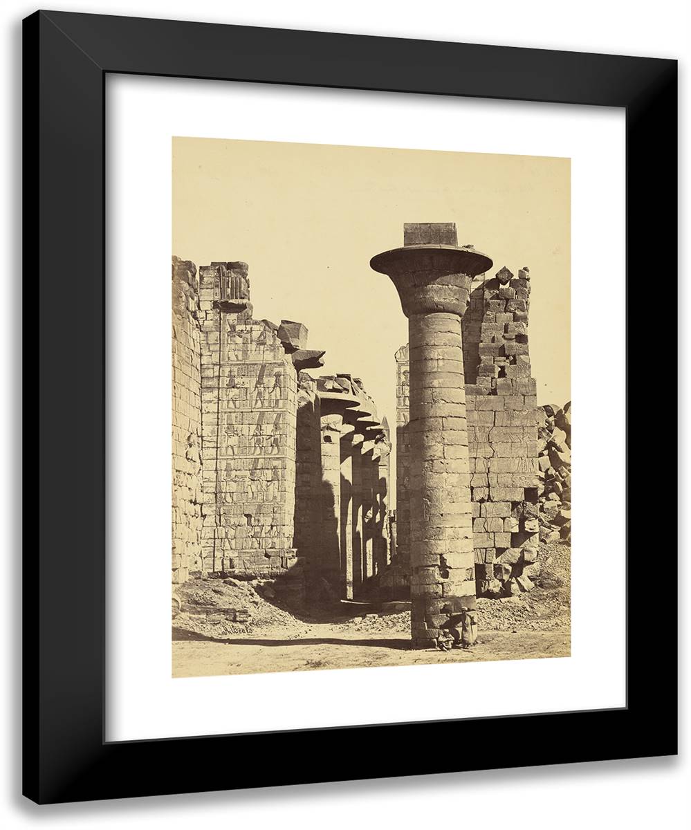 Upper Egypt - Column in the Great Court of Temple Karnak 19x24 Black Modern Wood Framed Art Print Poster by Beato, Antonio