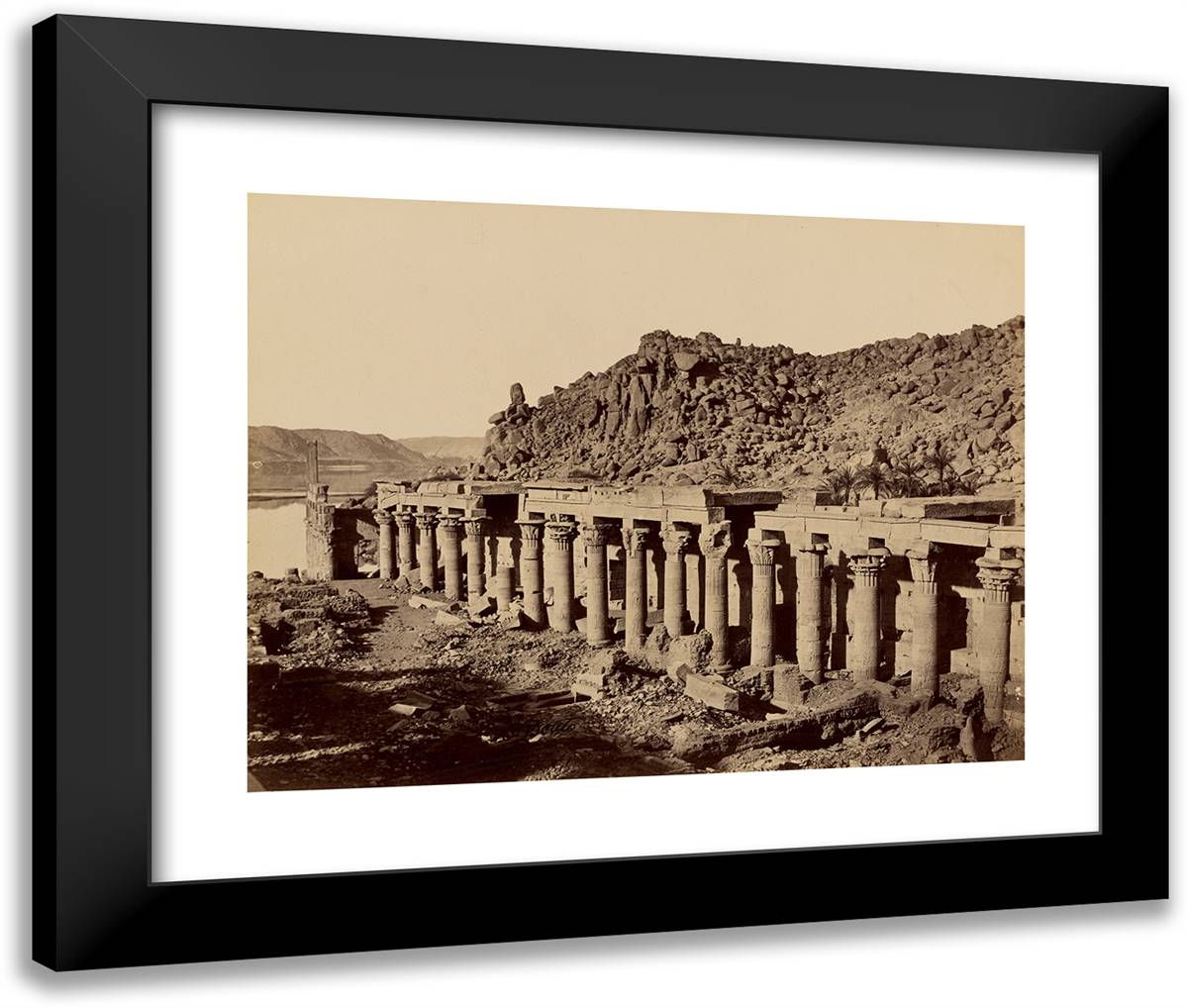 View of Egyptian Temple 24x20 Black Modern Wood Framed Art Print Poster by Beato, Antonio