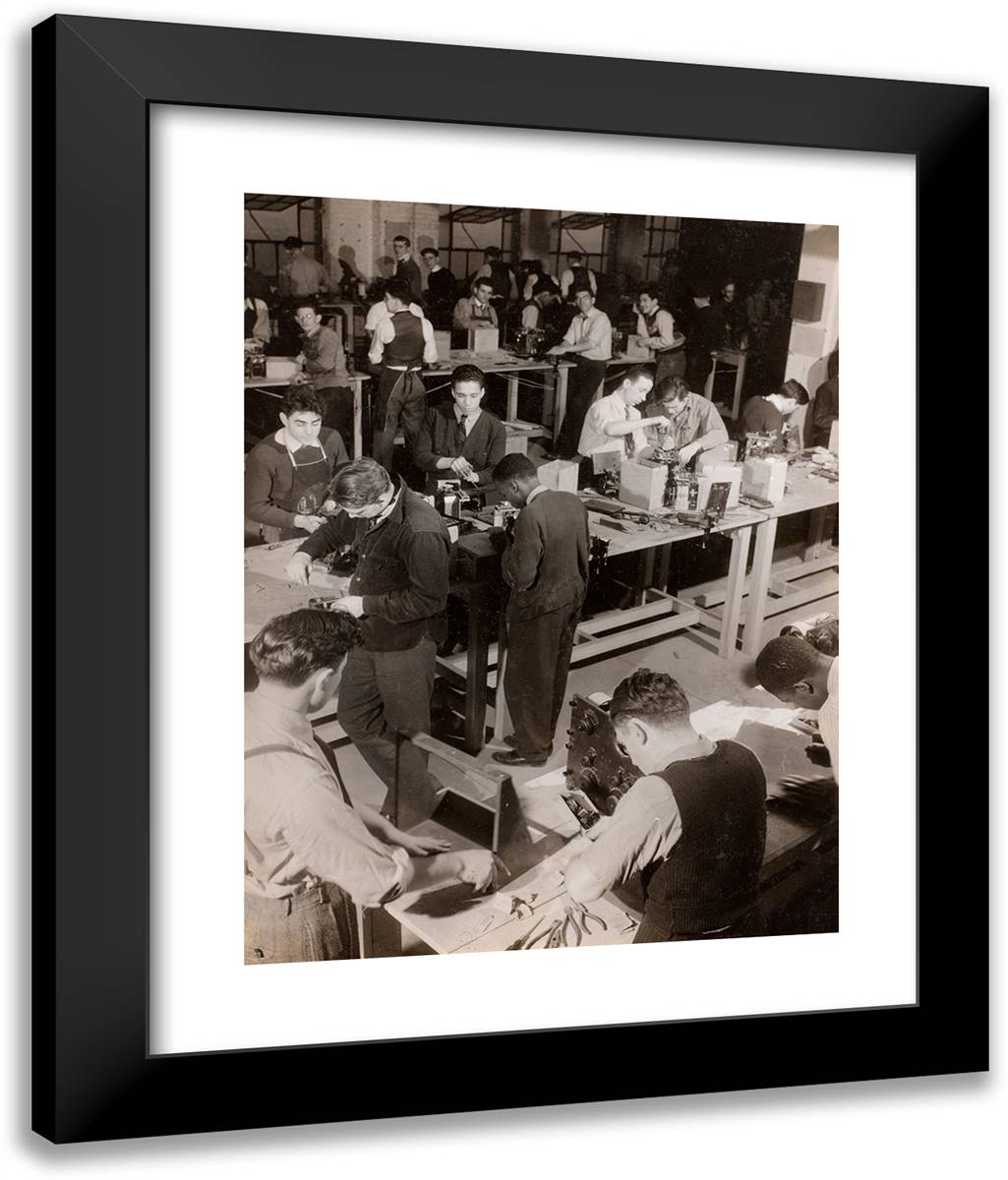 Large Group of Young Men Work on Machines 20x24 Black Modern Wood Framed Art Print Poster by Eagle, Arnold
