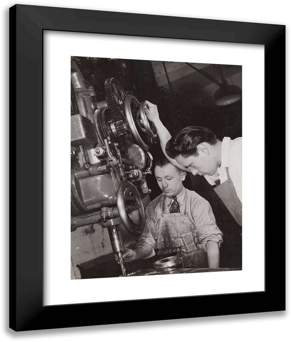 Two Men Look at Machinery with a Drill Bit 20x24 Black Modern Wood Framed Art Print Poster by Eagle, Arnold