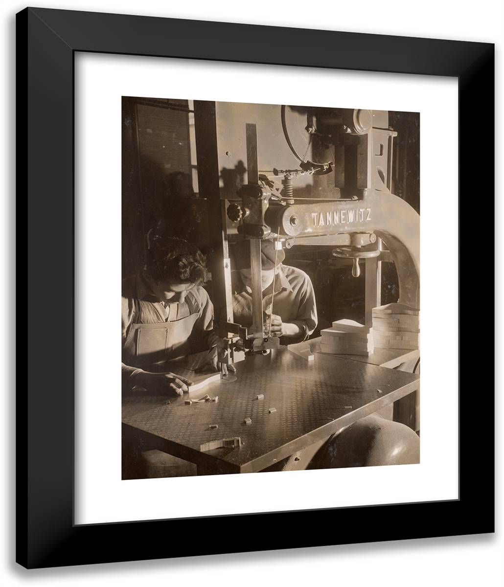 Two Men Work with a Band Saw 20x24 Black Modern Wood Framed Art Print Poster by Eagle, Arnold