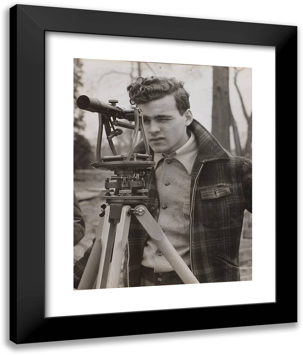 Young Man Peers Through a Surveyor's Tool 20x24 Black Modern Wood Framed Art Print Poster by Eagle, Arnold