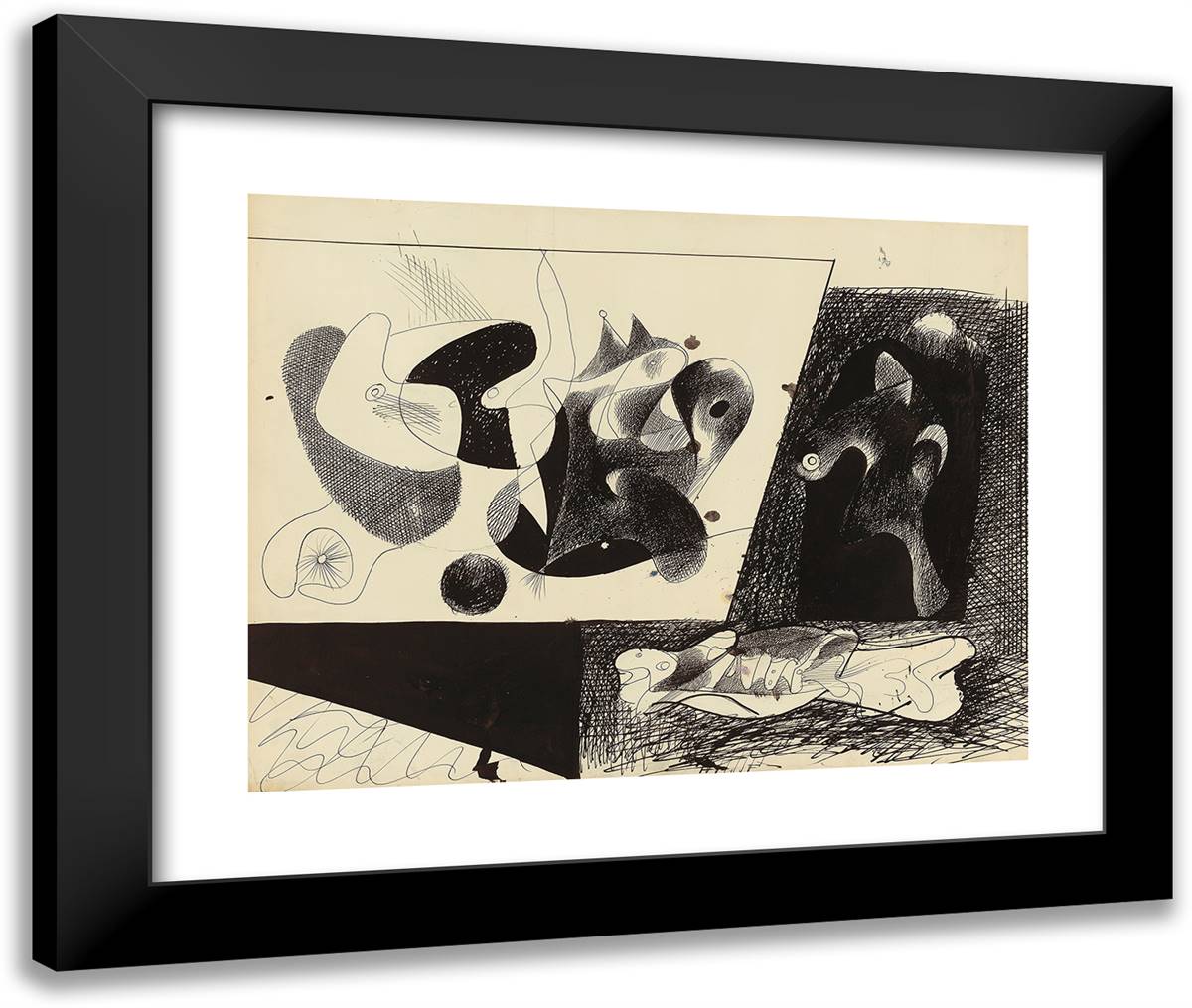 Three Forms 24x20 Black Modern Wood Framed Art Print Poster by Gorky, Arshile