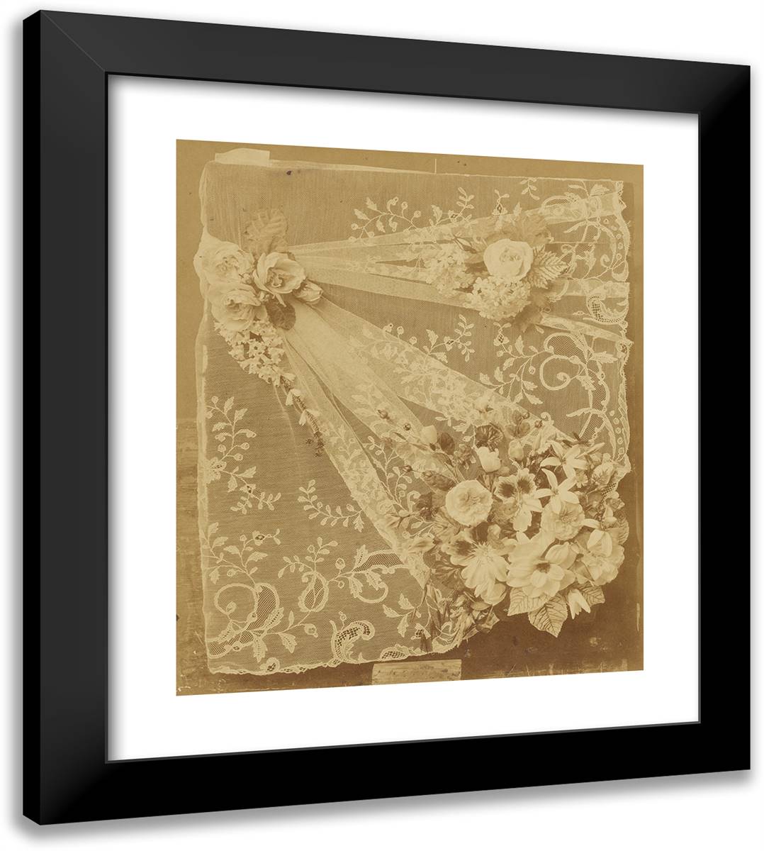 Lace and Floral Composition 20x22 Black Modern Wood Framed Art Print Poster by Freres, Bisson