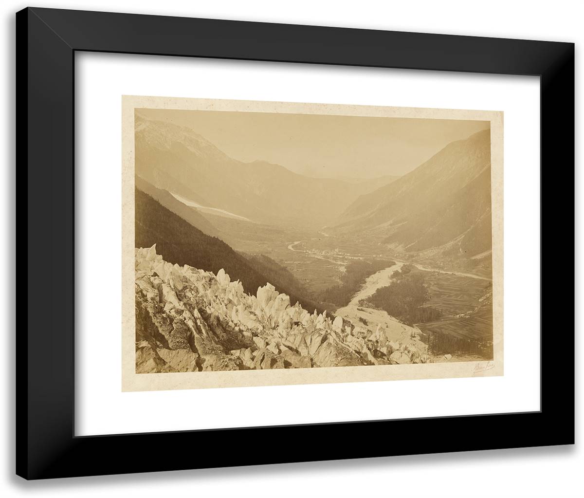 The Valley of Chamonix, VIew of Chapeau I 24x20 Black Modern Wood Framed Art Print Poster by Freres, Bisson
