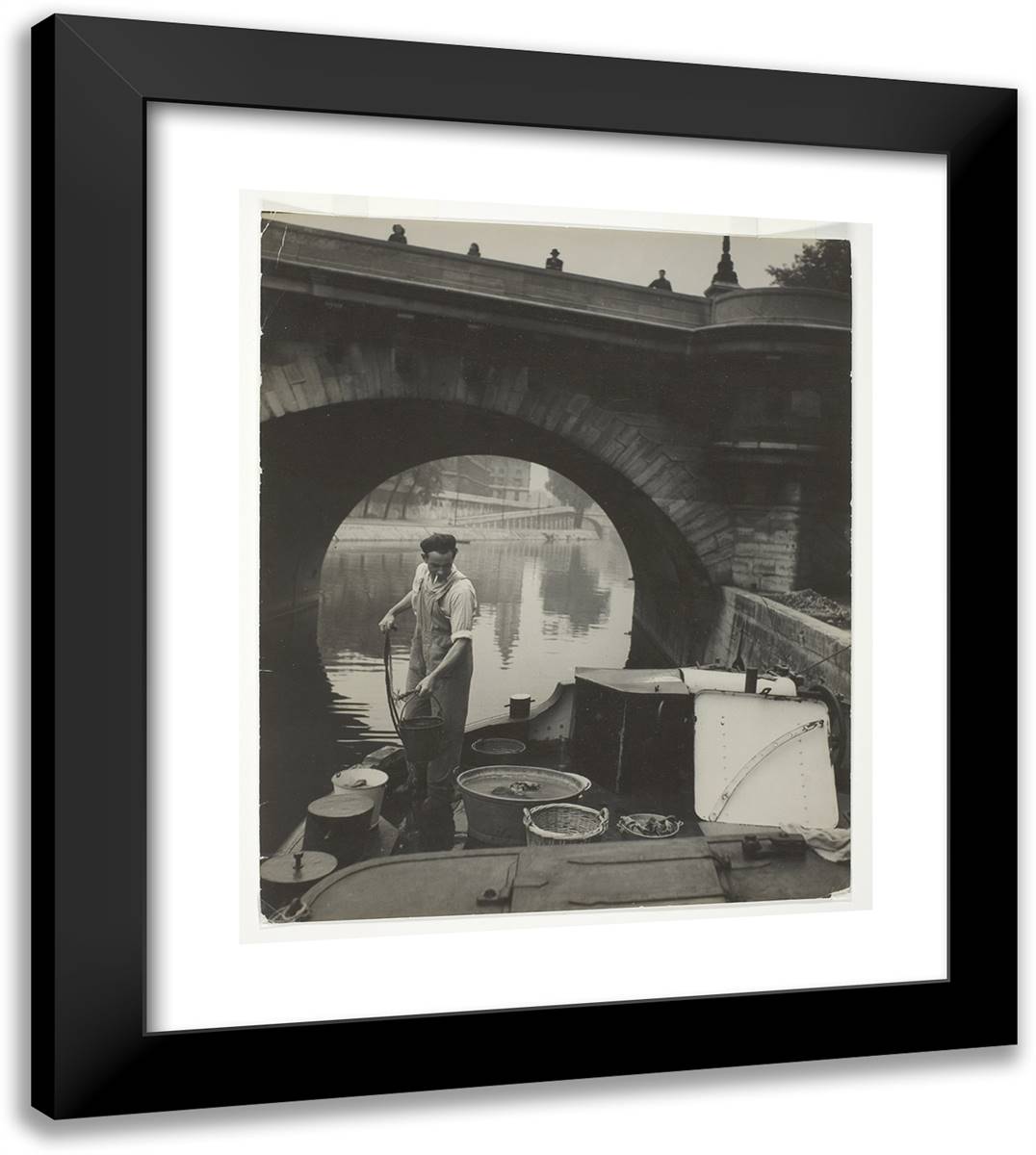 Fisherman Along the Seine 20x23 Black Modern Wood Framed Art Print Poster by Brassaii
