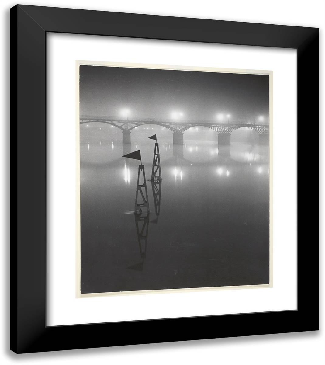 Pont Des Arts in Fog and Mist 20x23 Black Modern Wood Framed Art Print Poster by Brassaii