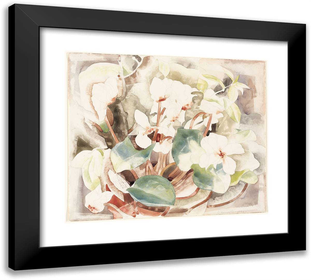 Flowers (Cyclamen) 22x20 Black Modern Wood Framed Art Print Poster by Demuth, Charles