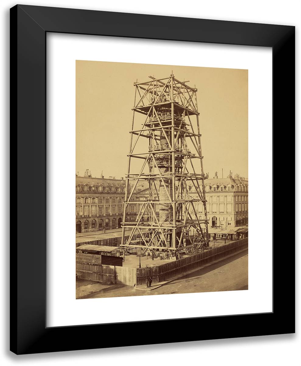 Le Restauration De La Colonne Vendome Apres La Commune 19x24 Black Modern Wood Framed Art Print Poster by Marville, Charles