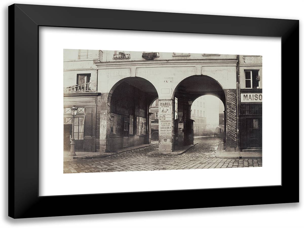 Les Deux-Portes. Vue Prise De La Rue Des Innocents Vers La 24x18 Black Modern Wood Framed Art Print Poster by Marville, Charles