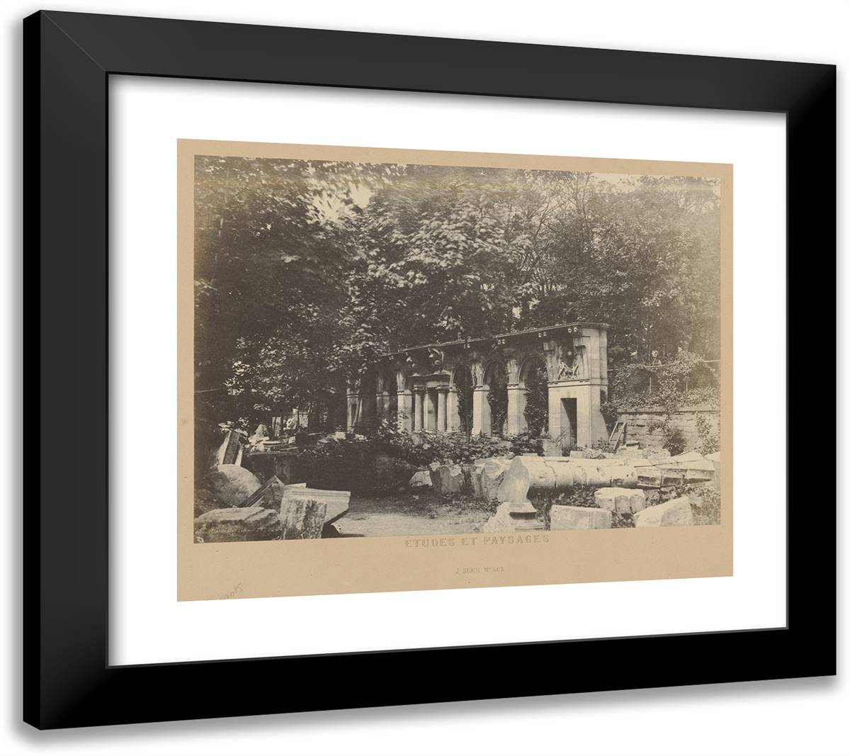 Louis Desire Blanqua-(Ruines Dans Le Jardin De L'Ecole Des Beaux-Arts, a Paris) 22x20 Black Modern Wood Framed Art Print Poster by Marville, Charles