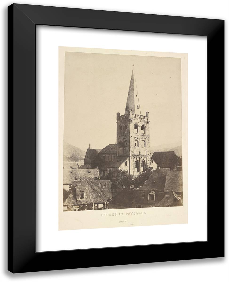 Louis Desire Blanqua-Etudes Ey Paysages Baccharah, Vue Sur L'Eglise 19x24 Black Modern Wood Framed Art Print Poster by Marville, Charles
