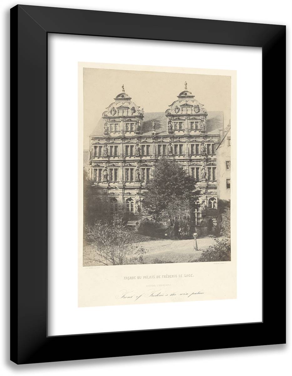 Louis Desire Blanqua-Facade Du Palais De Frederic Le Sage. Chateau D'Heidelberg - 18x24 Black Modern Wood Framed Art Print Poster by Marville, Charles