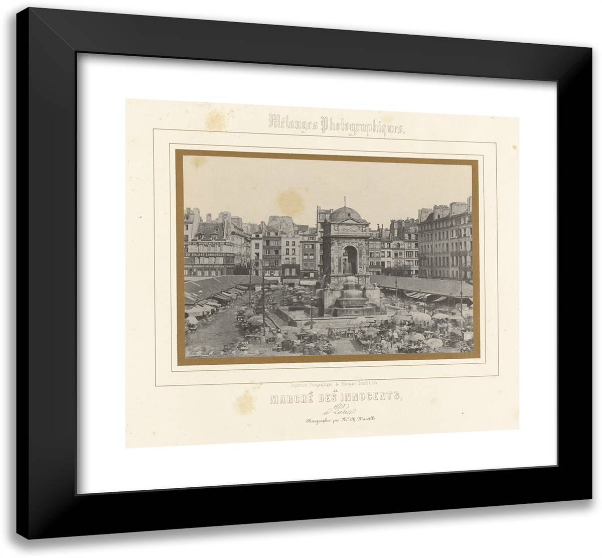 Louis Desire Blanqua-Marche Des Innocents, a Paris. 22x20 Black Modern Wood Framed Art Print Poster by Marville, Charles
