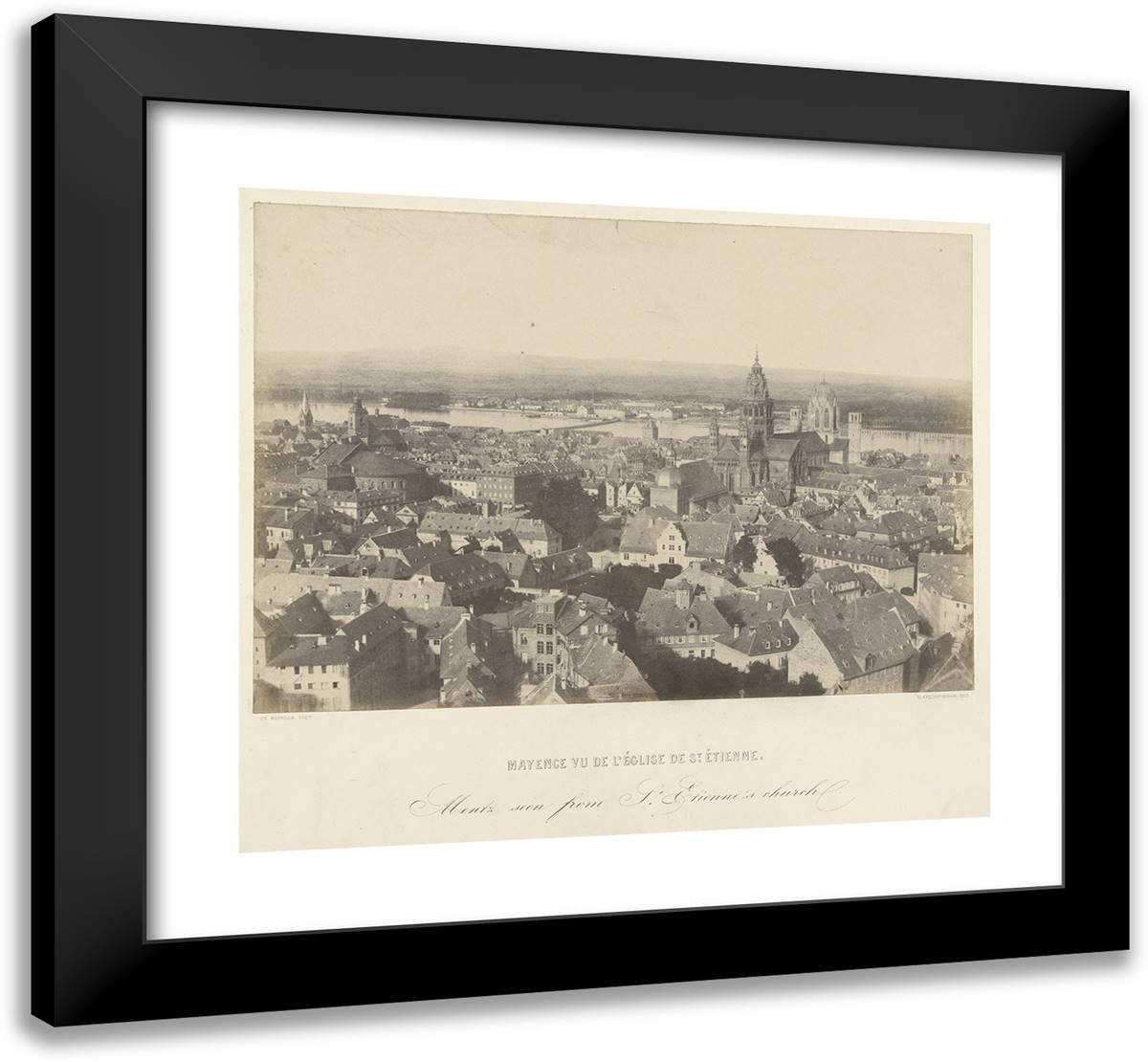 Louis Desire Blanqua-Mayence Vu De L'Eglise De St. Etienne. - Menth Seen from St. 22x20 Black Modern Wood Framed Art Print Poster by Marville, Charles