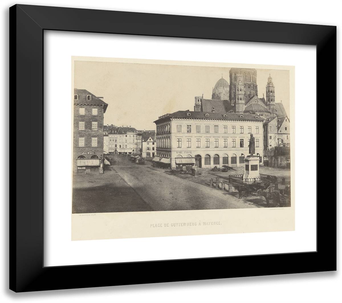 Louis Desire Blanqua-Place De Guttemberg a Mayence 23x20 Black Modern Wood Framed Art Print Poster by Marville, Charles