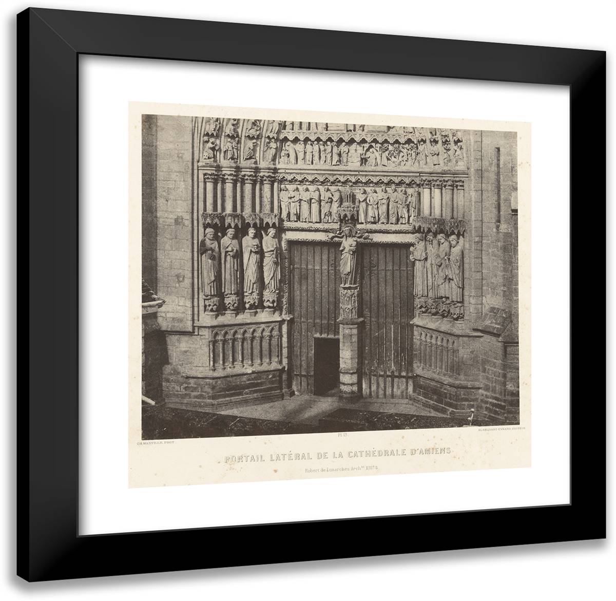 Louis Desire Blanqua-Portail Lateral De La Cathedrale D'Amiens. Robert De Luzarch 21x20 Black Modern Wood Framed Art Print Poster by Marville, Charles