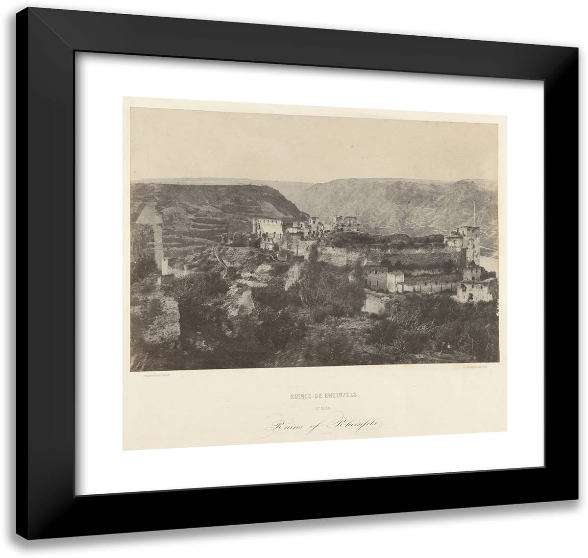 Louis Desire Blanqua-Ruins of Rheinfels. St. Goar. 21x20 Black Modern Wood Framed Art Print Poster by Marville, Charles
