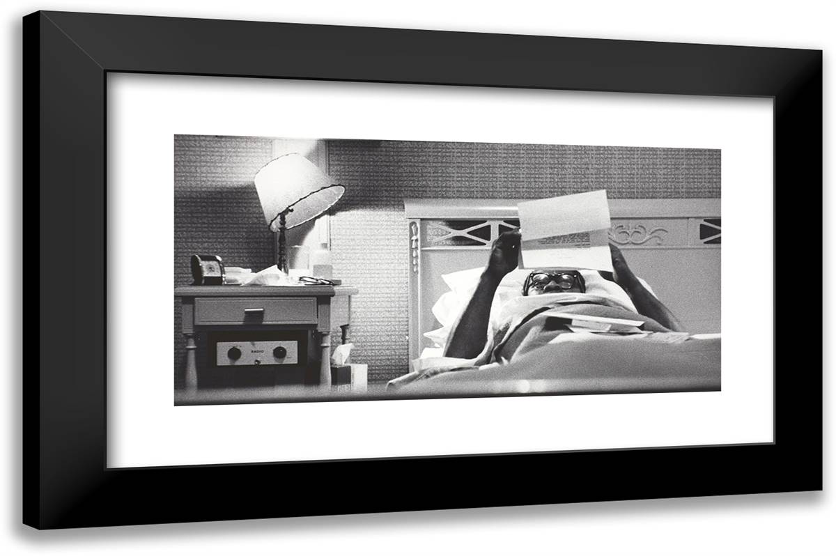 Louis Armstrong Reading in Bed 24x16 Black Modern Wood Framed Art Print Poster by Stock, Dennis